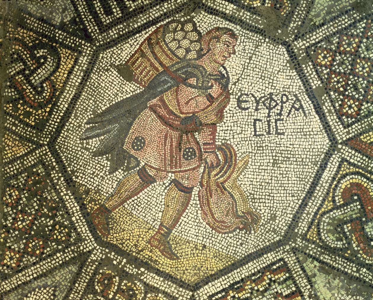 Chłop niosący kury i koszyk jaj, V-VI w. (mozaika) autorstwa Byzantine
