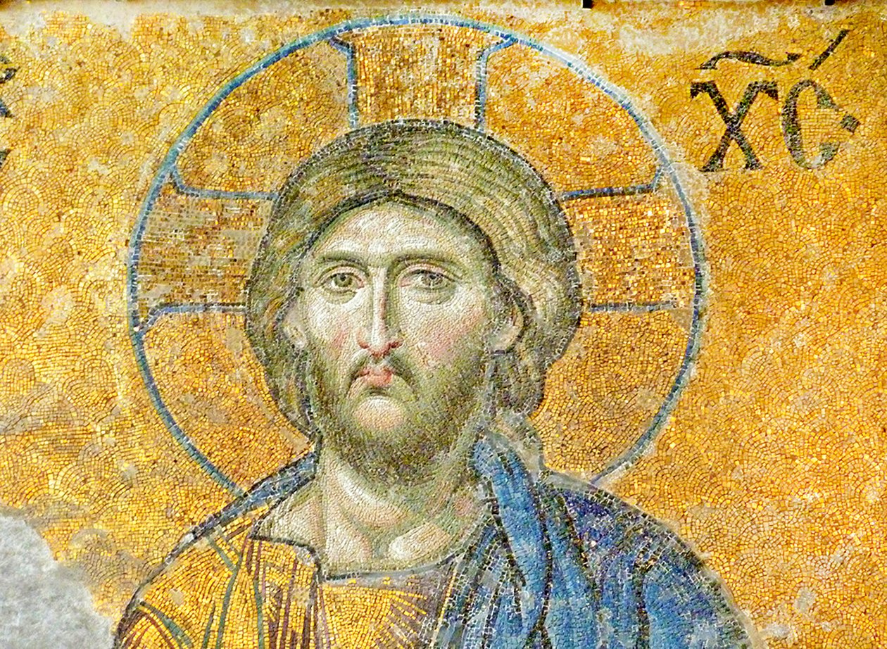 Mozaika Deësis przedstawiająca Chrystusa, Hagia Sophia, Turcja, ok. 1261 (mozaika) autorstwa Byzantine