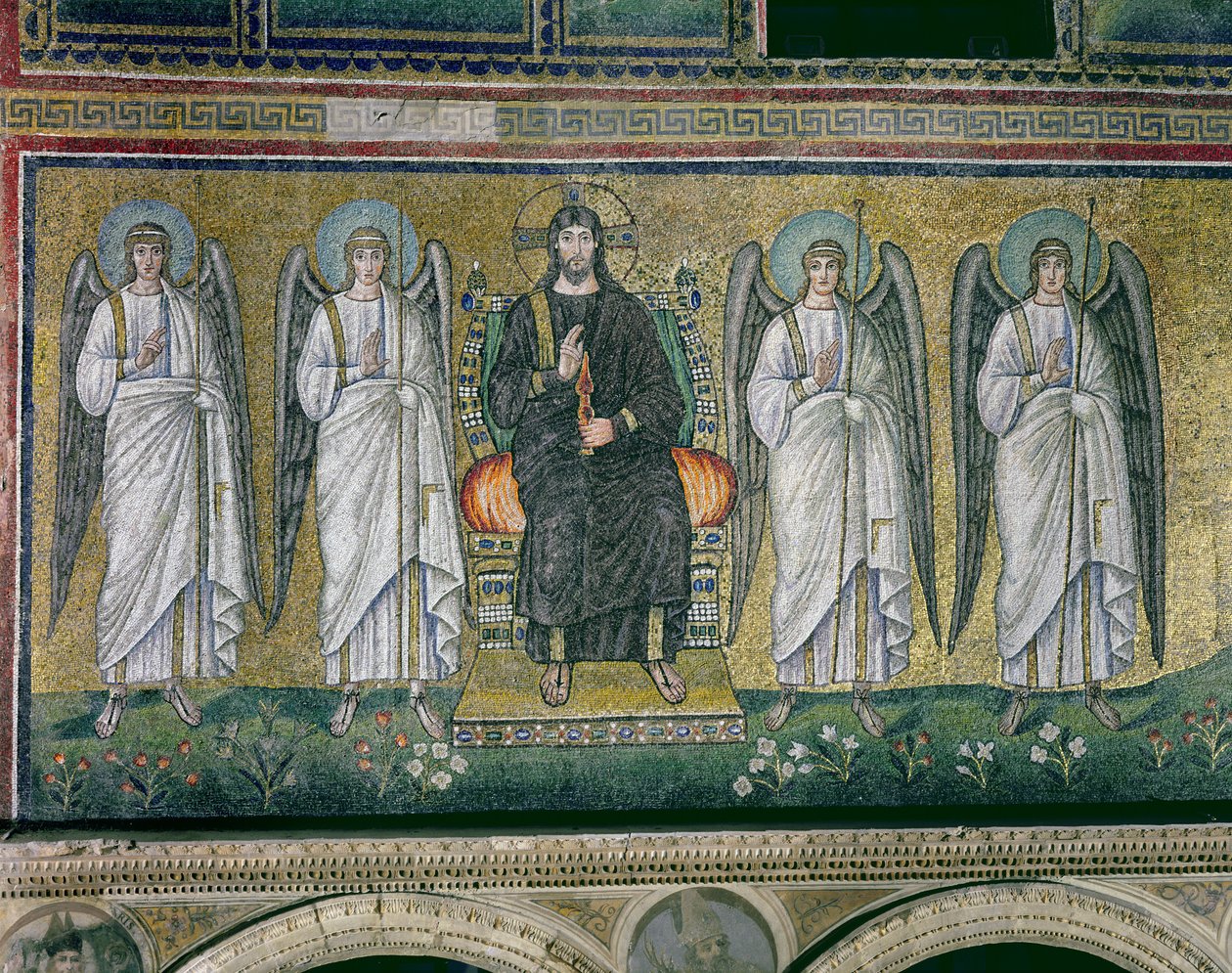 Chrystus na tronie z aniołami (mozaika) autorstwa Byzantine School