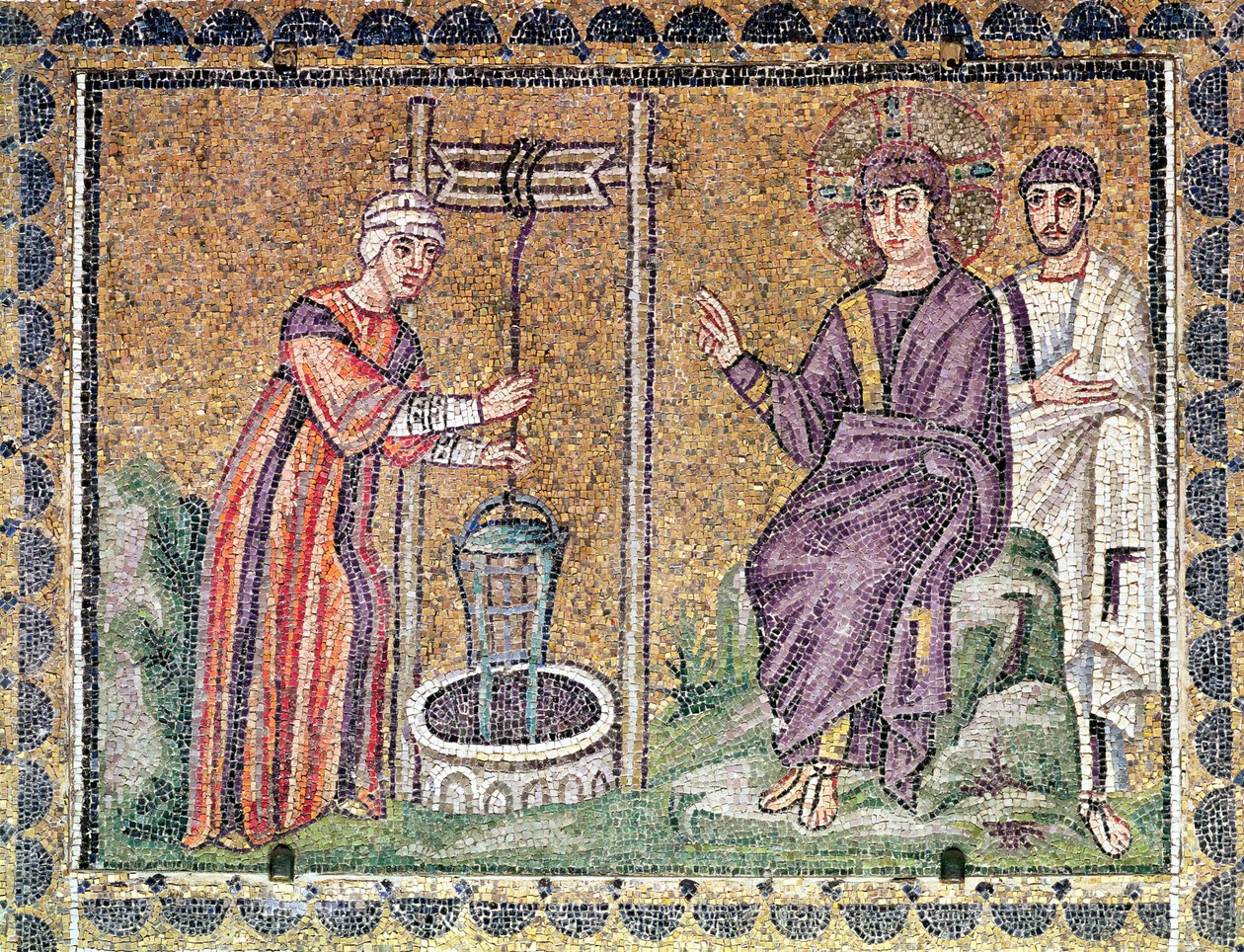 Kobieta z Samarii przy studni, sceny z życia Chrystusa (mozaika) autorstwa Byzantine School