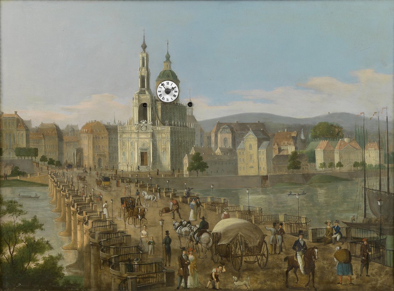 Wiedeński zegar obrazkowy biedermeier Dresden autorstwa C. L. Hofmeister