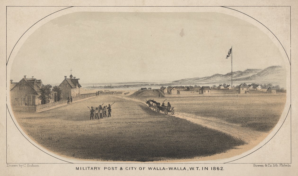 Poczta wojskowa i miasto Walla-Walla, W.T. w 1862, 1863 autorstwa C. Sohon