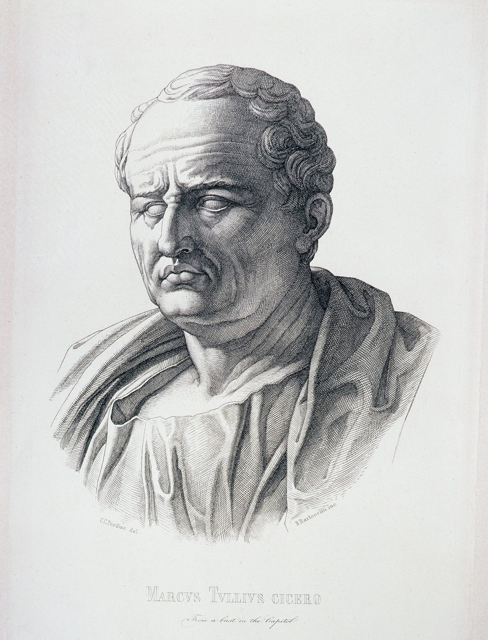 Portret Marka Tulliusa Cycerona (106-43 pne) rytowany przez B.Bartoccini, 1849 autorstwa C.C Perkins