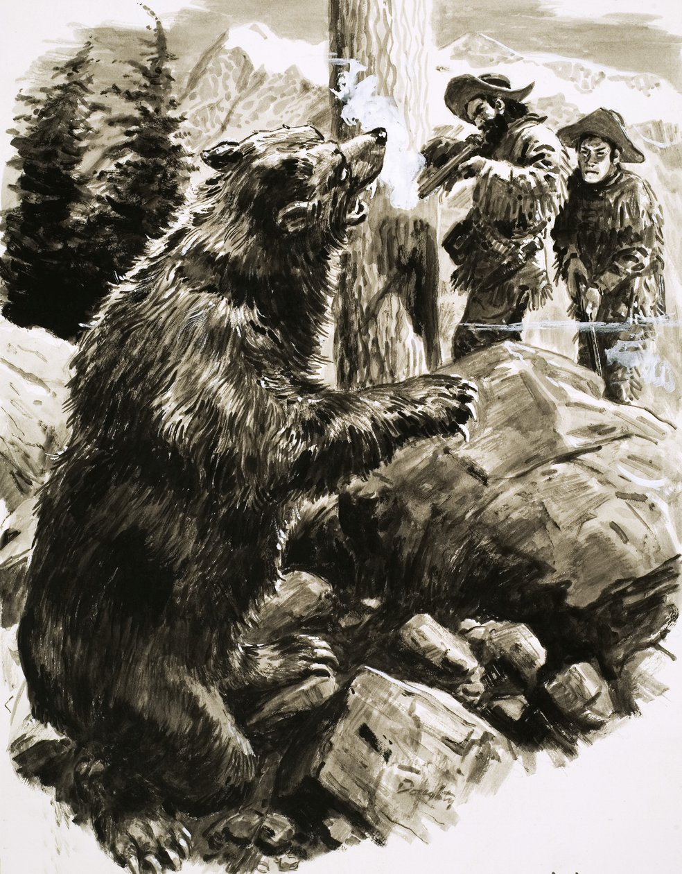 Amerykański niedźwiedź grizzly zastrzelony przez traperów autorstwa C.L. Doughty