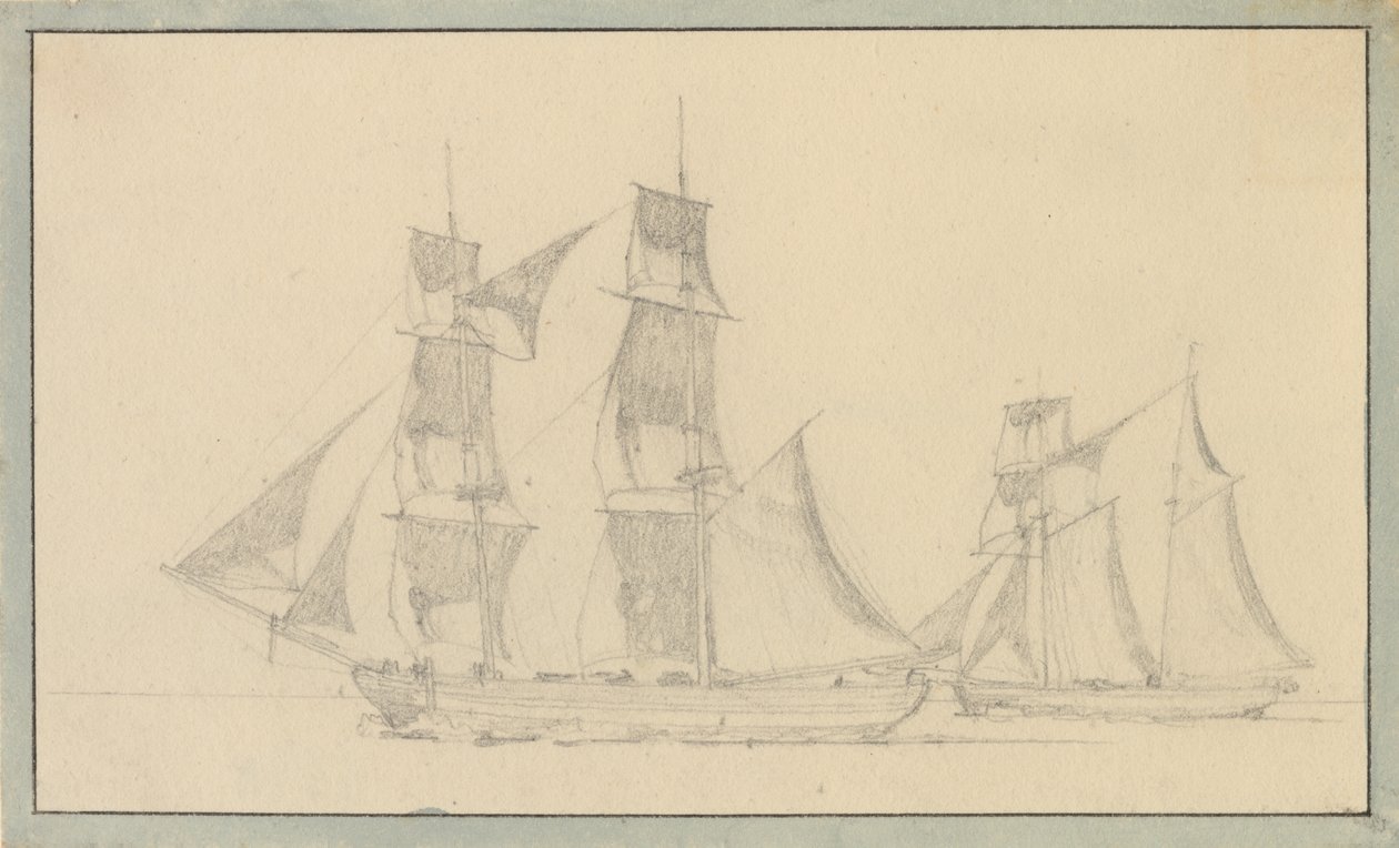Bryg i szkuner pod żaglami. autorstwa Christoffer Wilhelm Eckersberg