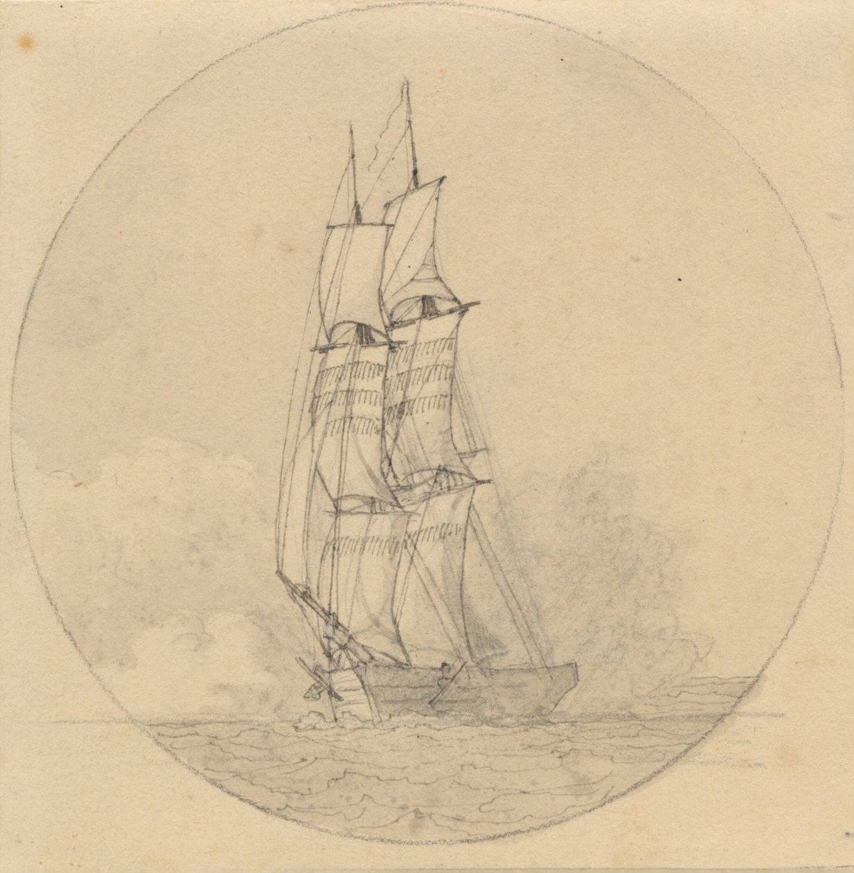 Bryg pod żaglami widziany z przodu. autorstwa Christoffer Wilhelm Eckersberg