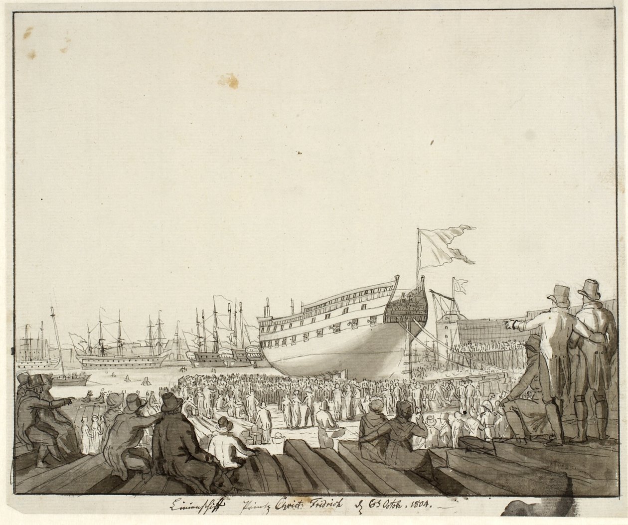 Liniowiec Prins Christian Frederik osiadł na mieliźnie autorstwa Christoffer Wilhelm Eckersberg