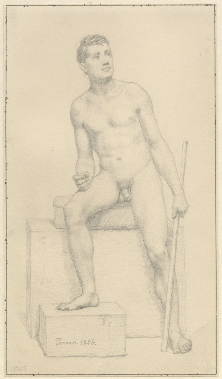 Siedzący model męski nago. autorstwa Christoffer Wilhelm Eckersberg