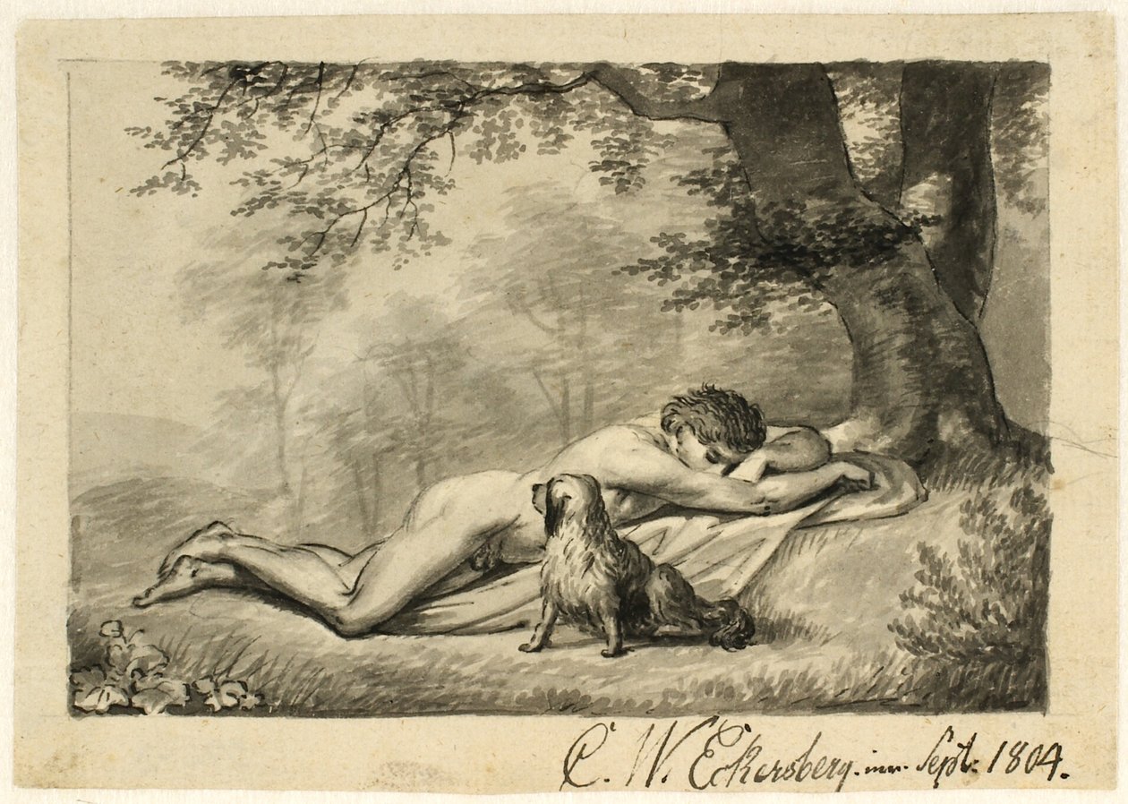Śpiący nagi chłopiec pod ścianą autorstwa Christoffer Wilhelm Eckersberg