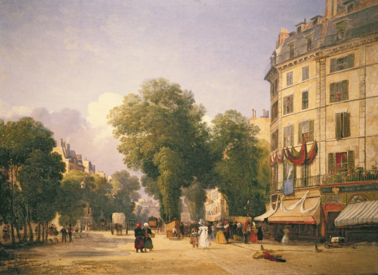 Boulevard des Capucines na rogu Rue de la Paix (obecnie Place de lOpera), Paryż, 1829 autorstwa Caleb Robert Stanley
