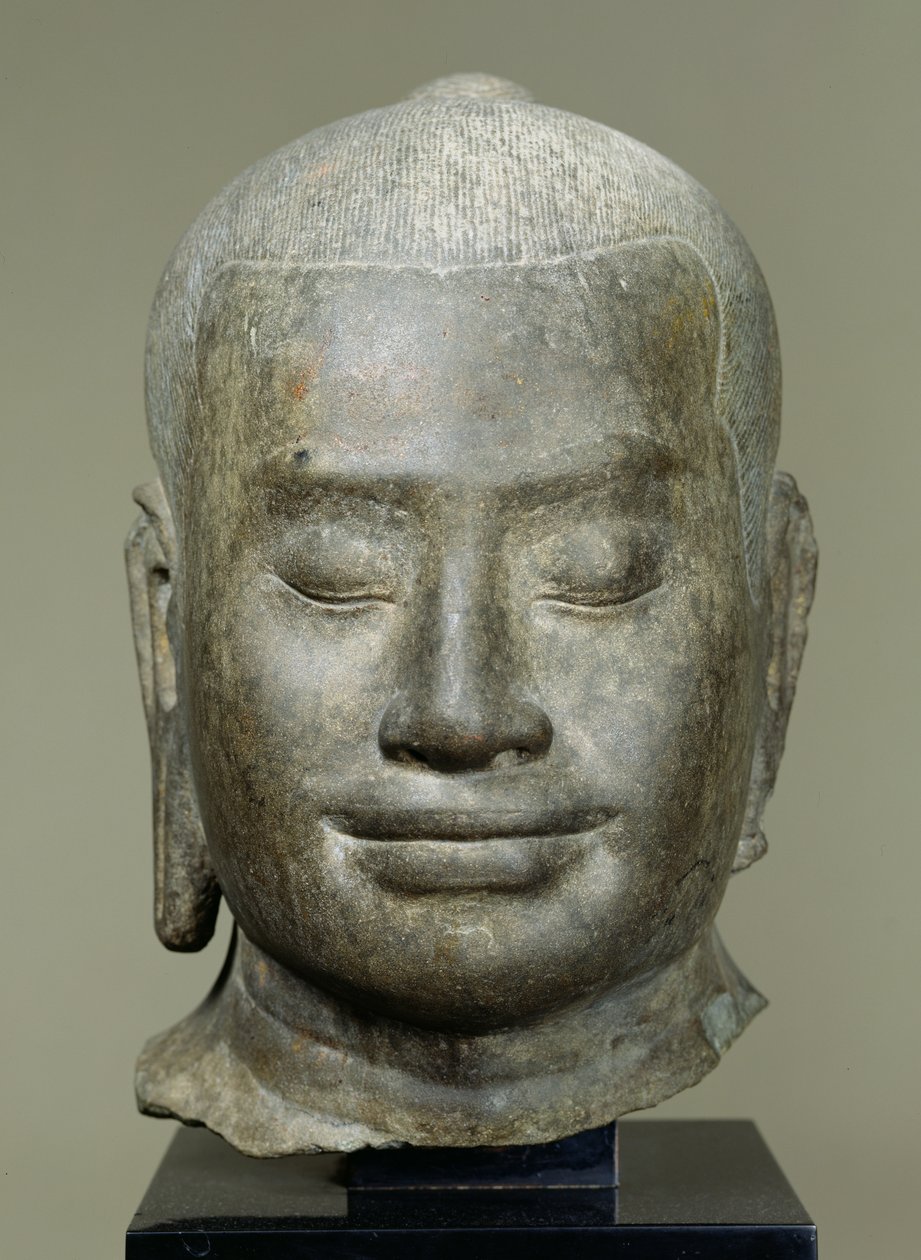 Głowa króla Jayavarmana VII (r.1181-c.1220) (brąz) autorstwa Cambodian School