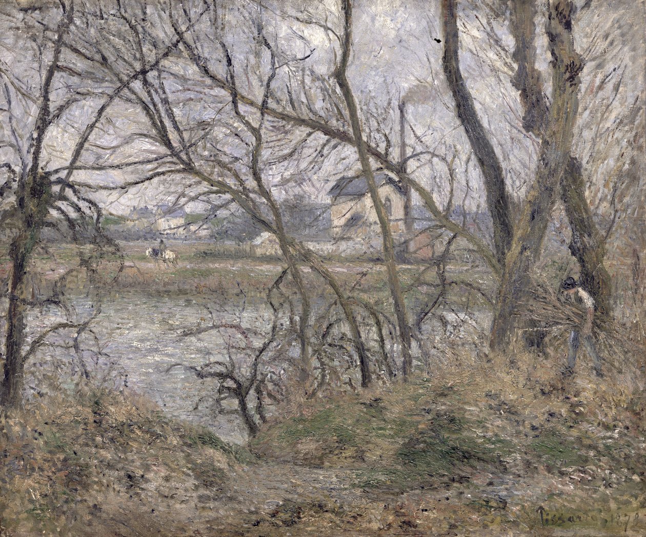 Brzegi Oise, niedaleko Pontoise, pochmurna pogoda, 1878 autorstwa Camille Jacob Pissarro