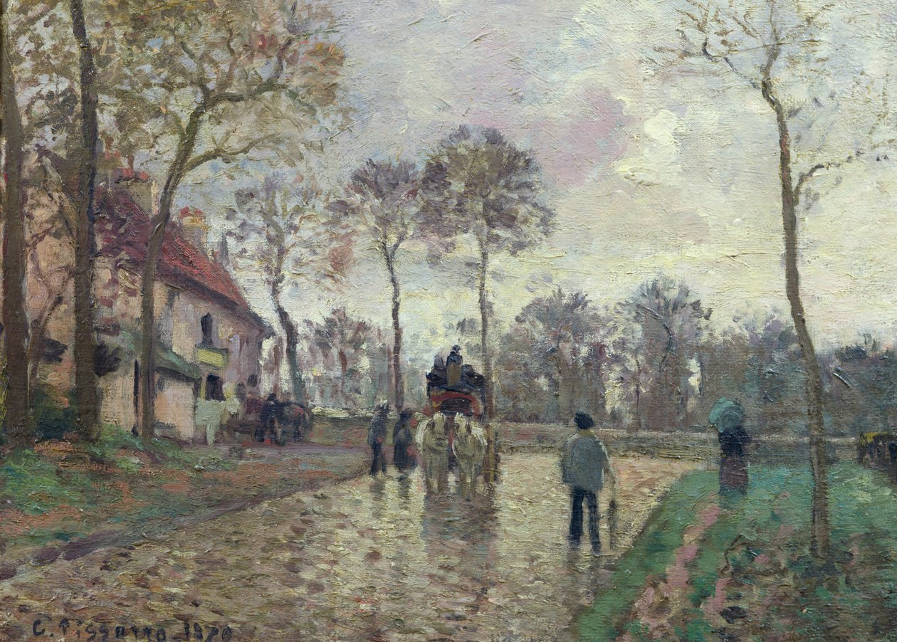 Autokar do Louveciennes, 1870 r. autorstwa Camille Jacob Pissarro