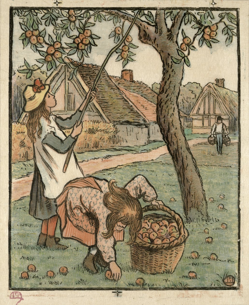 Zbieranie jabłek, z „Travaux des Champs”, rytowane przez Luciena Pissarro (1863-1944) wydane w Londynie 1893 autorstwa Camille Jacob Pissarro