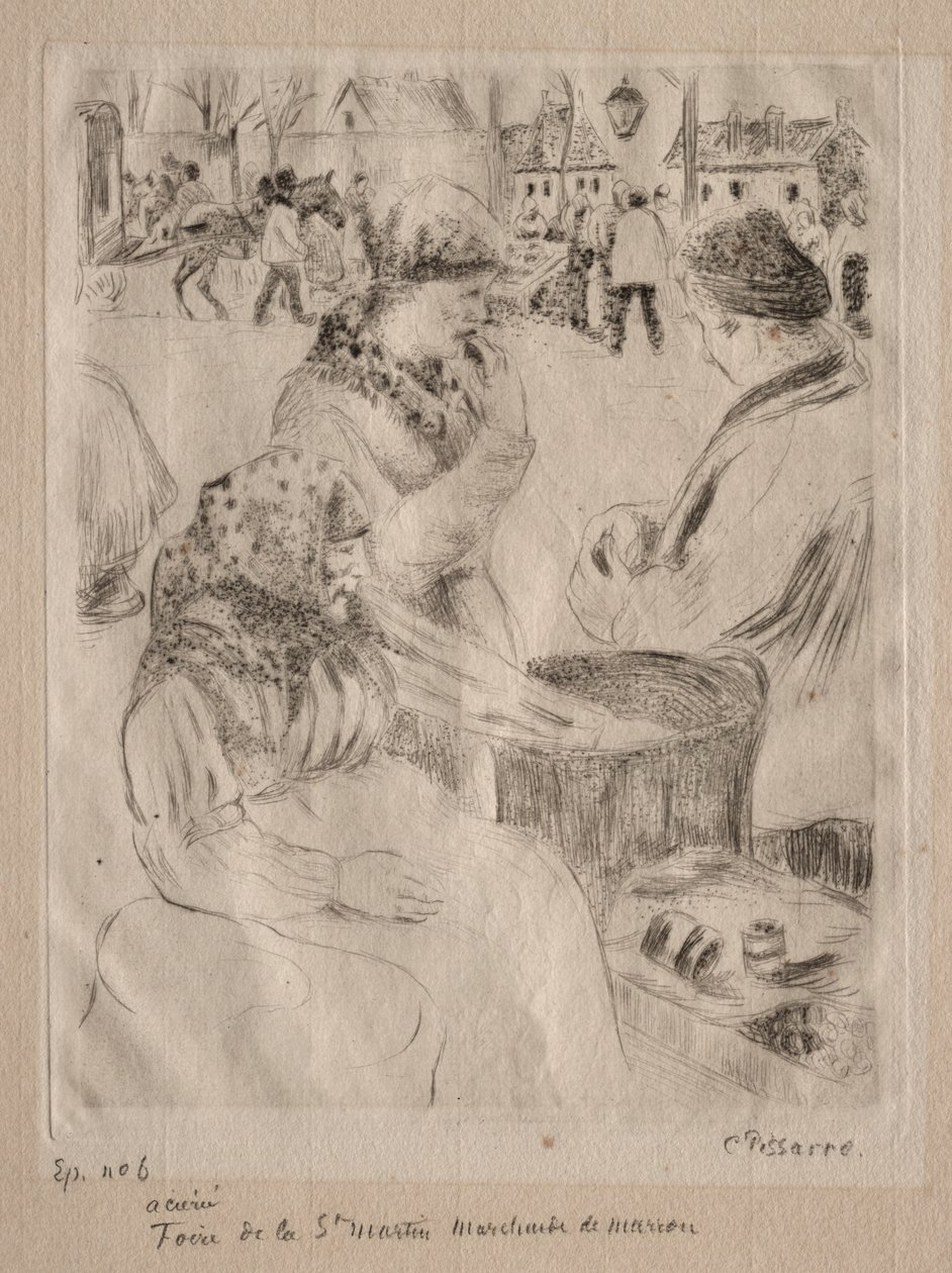 Sprzedawca kasztanów, 1878. autorstwa Camille Jacob Pissarro