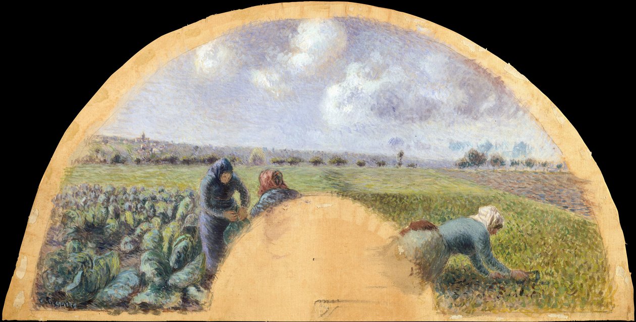 Wachlarz: The Cabbage Gatherers, ca. 1878-79. autorstwa Camille Pissarro