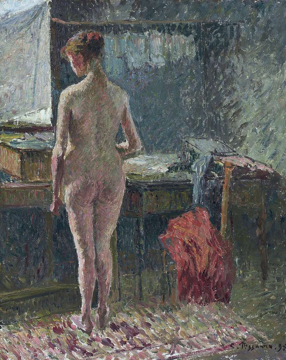 Naga kobieta tyłem do wnętrza autorstwa Camille Pissarro