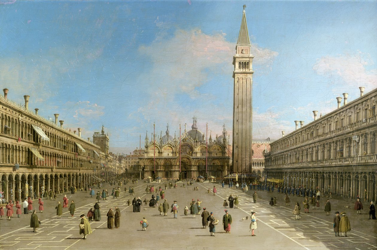 Piazza San Marco patrząc w kierunku Bazyliki San Marco autorstwa Giovanni Antonio Canal