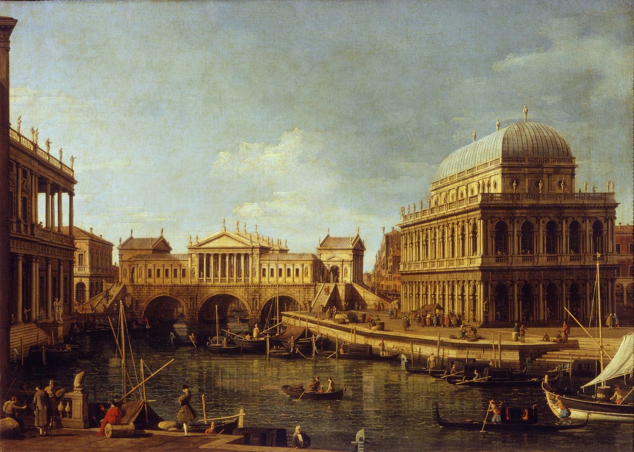Capriccio z architekturą palladiańską, 1757-1759 autorstwa Canaletto