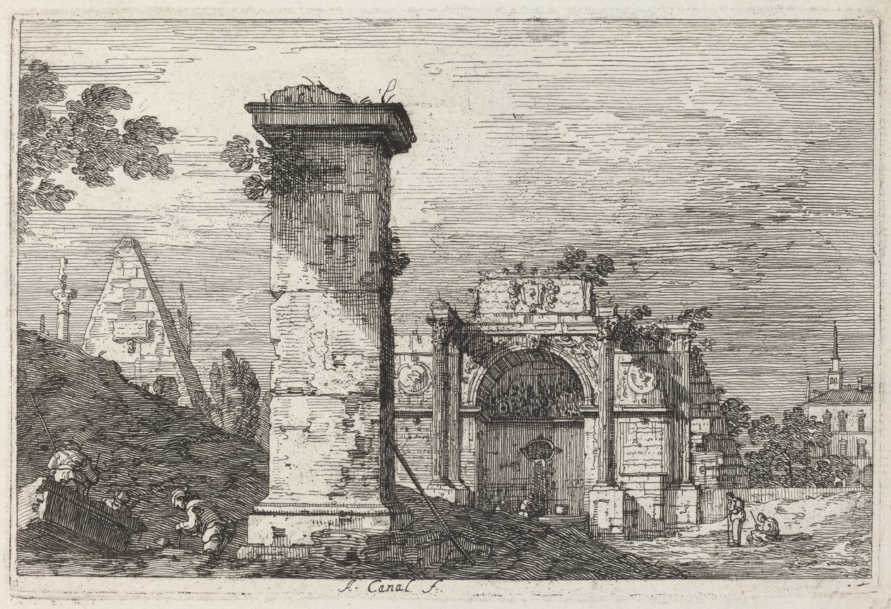 Krajobraz ze zrujnowanymi zabytkami, ok. 1930 r. 1740. autorstwa Canaletto