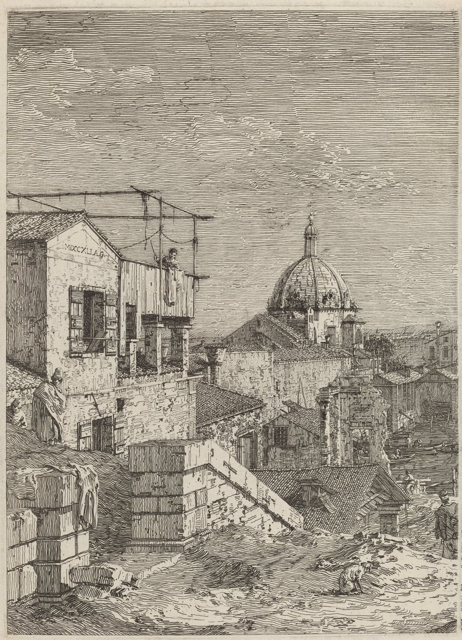 Dom z napisem [po lewej], 1741. autorstwa Canaletto