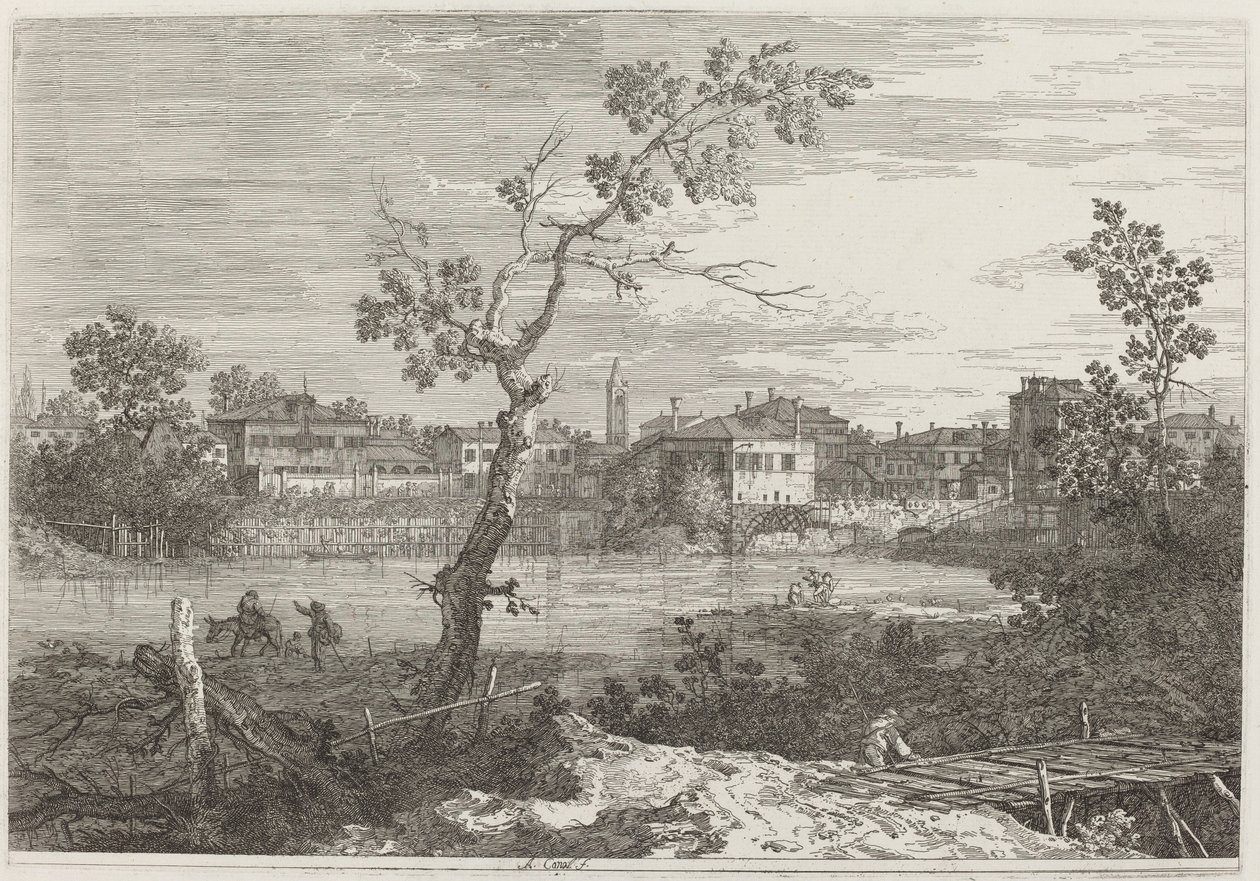 Widok na miasto nad brzegiem rzeki autorstwa Canaletto