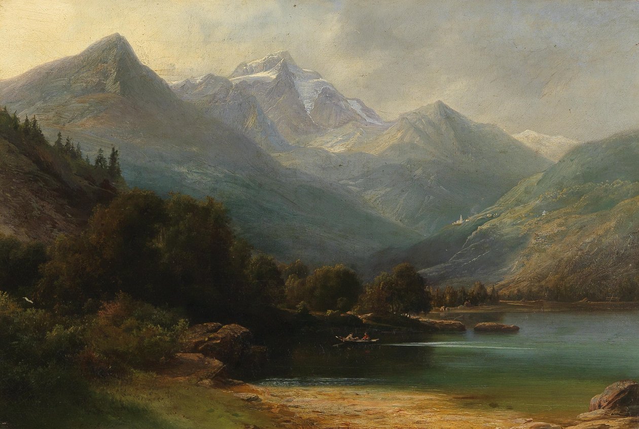 Widok na Lago di Poschiavo z pasmem Bernina (Graubünden) autorstwa Carl Friedrich Seiffert