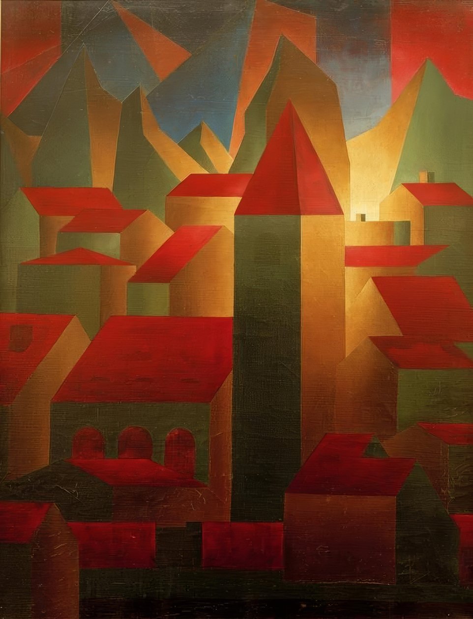 Domy, wieża, góry autorstwa Carl Grossberg