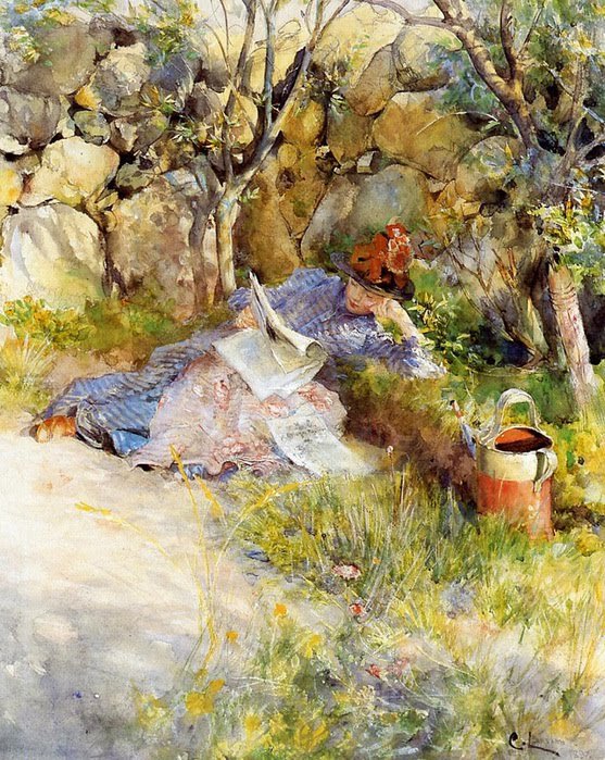 Pani czytająca gazetę autorstwa Carl Larsson