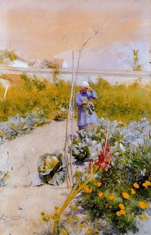 Mężczyzna w ogrodzie autorstwa Carl Larsson
