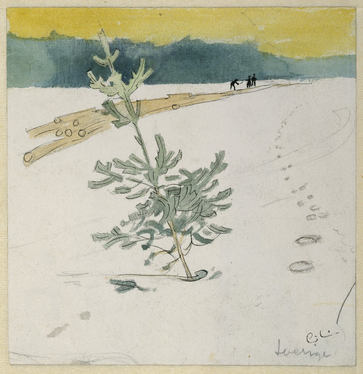 Pejzaż zimowy (pióro i atrament z wc na papierze) autorstwa Carl Larsson