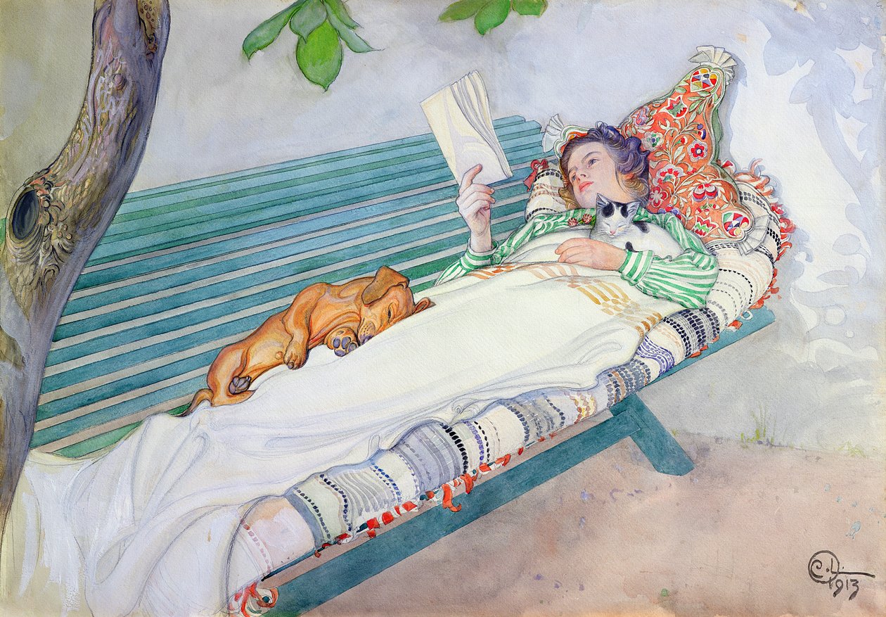 Kobieta leżąca na ławce, 1913 autorstwa Carl Larsson