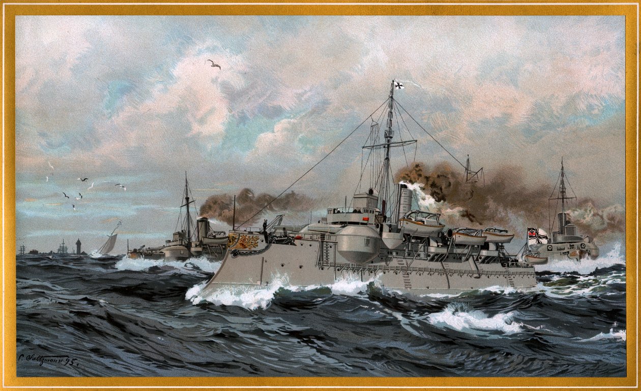 Imperial Navy HEIMDALL i SIEGFRIED w ujściu Łaby autorstwa Carl Saltzmann