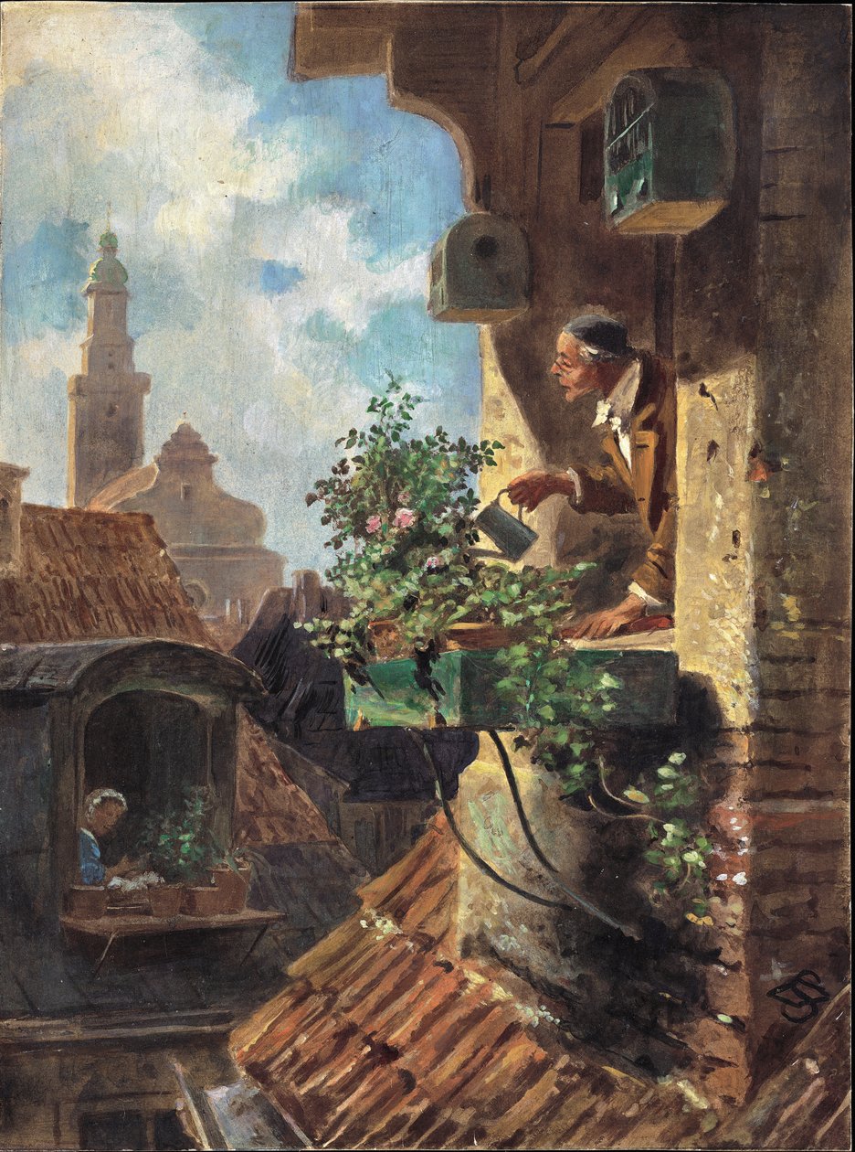 Pokój na poddaszu, 1862 (olej na karcie) autorstwa Carl Spitzweg