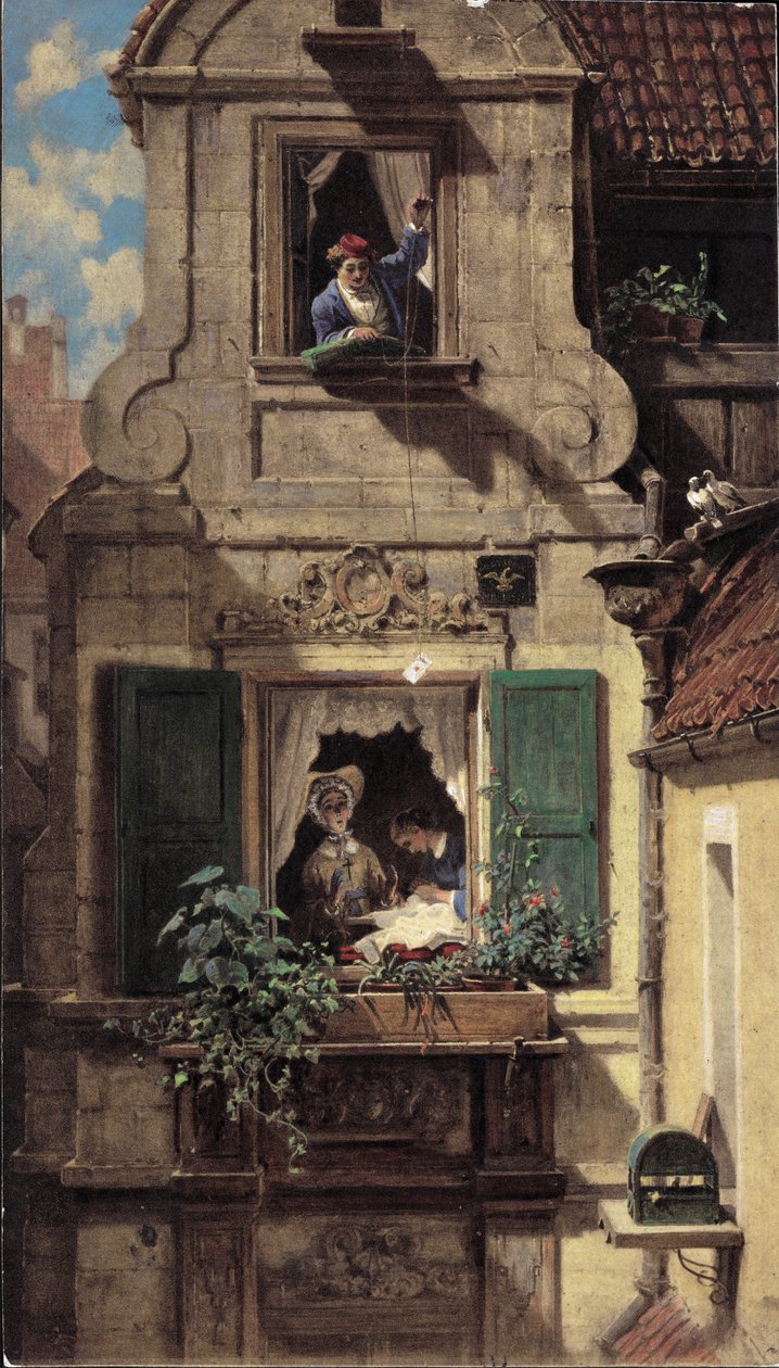 Przechwycony list miłosny, ok. 1855-60 autorstwa Carl Spitzweg