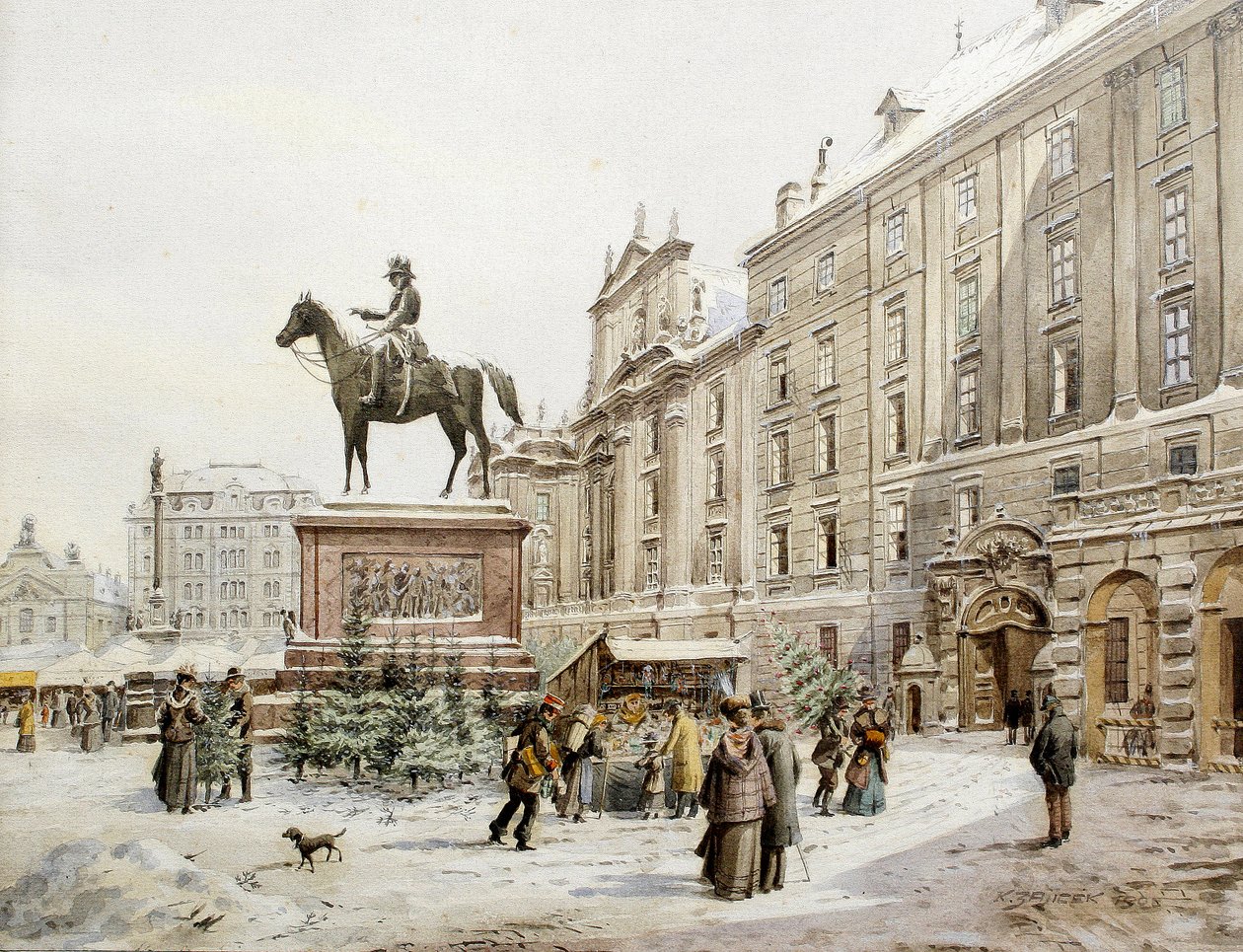 Jarmark bożonarodzeniowy w Am Hof Vienna. autorstwa Carl Wenzel Zajicek