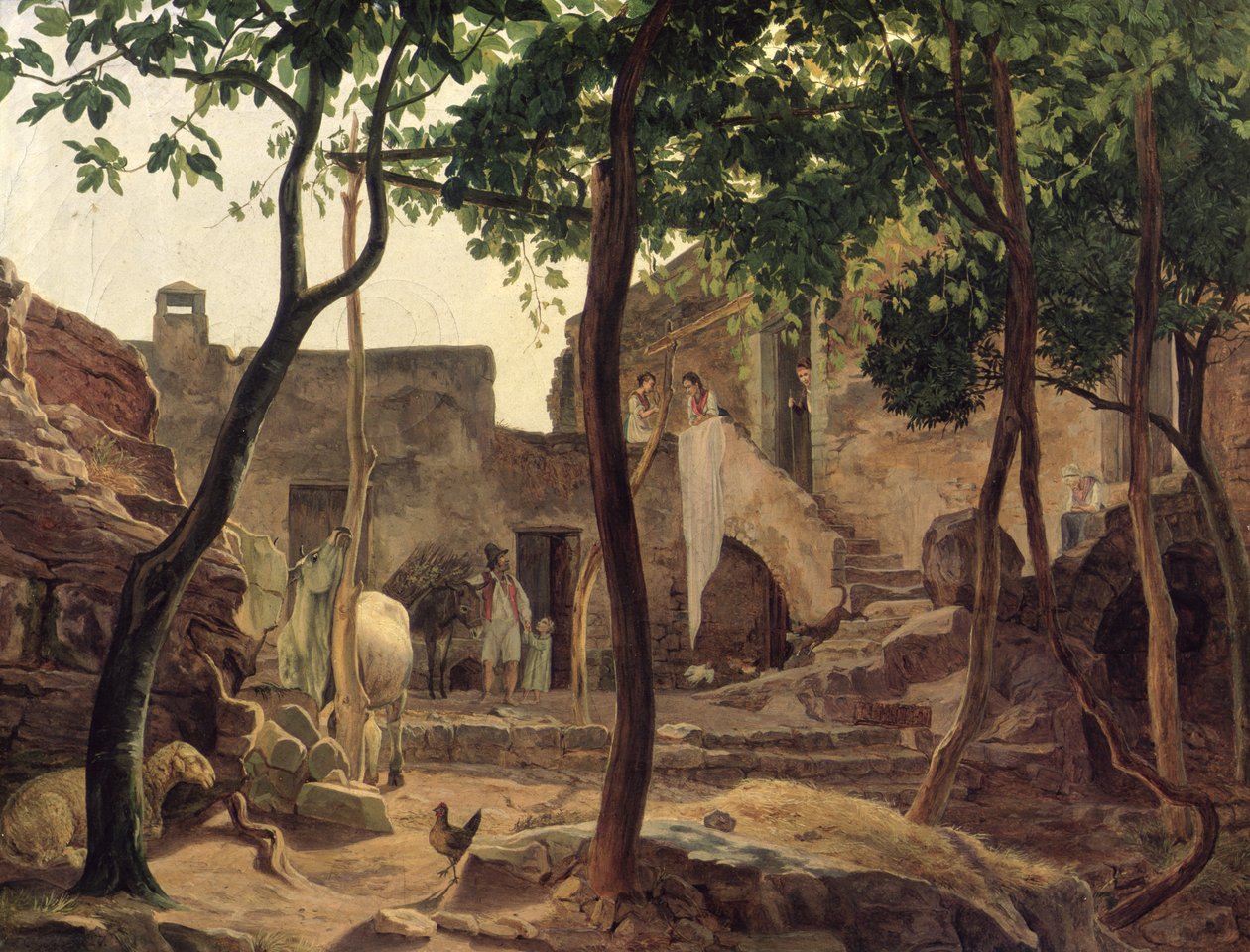 Podwórko w pobliżu Sorrento, 1827 autorstwa Carl Wilhelm Goetzloff