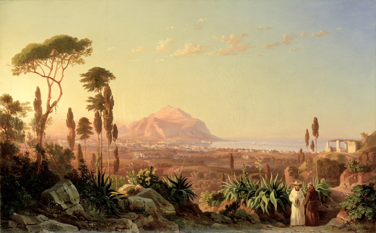 Palermo z Górą Pellegrino, ok. 1850 r. autorstwa Carl Wilhelm Goetzloff