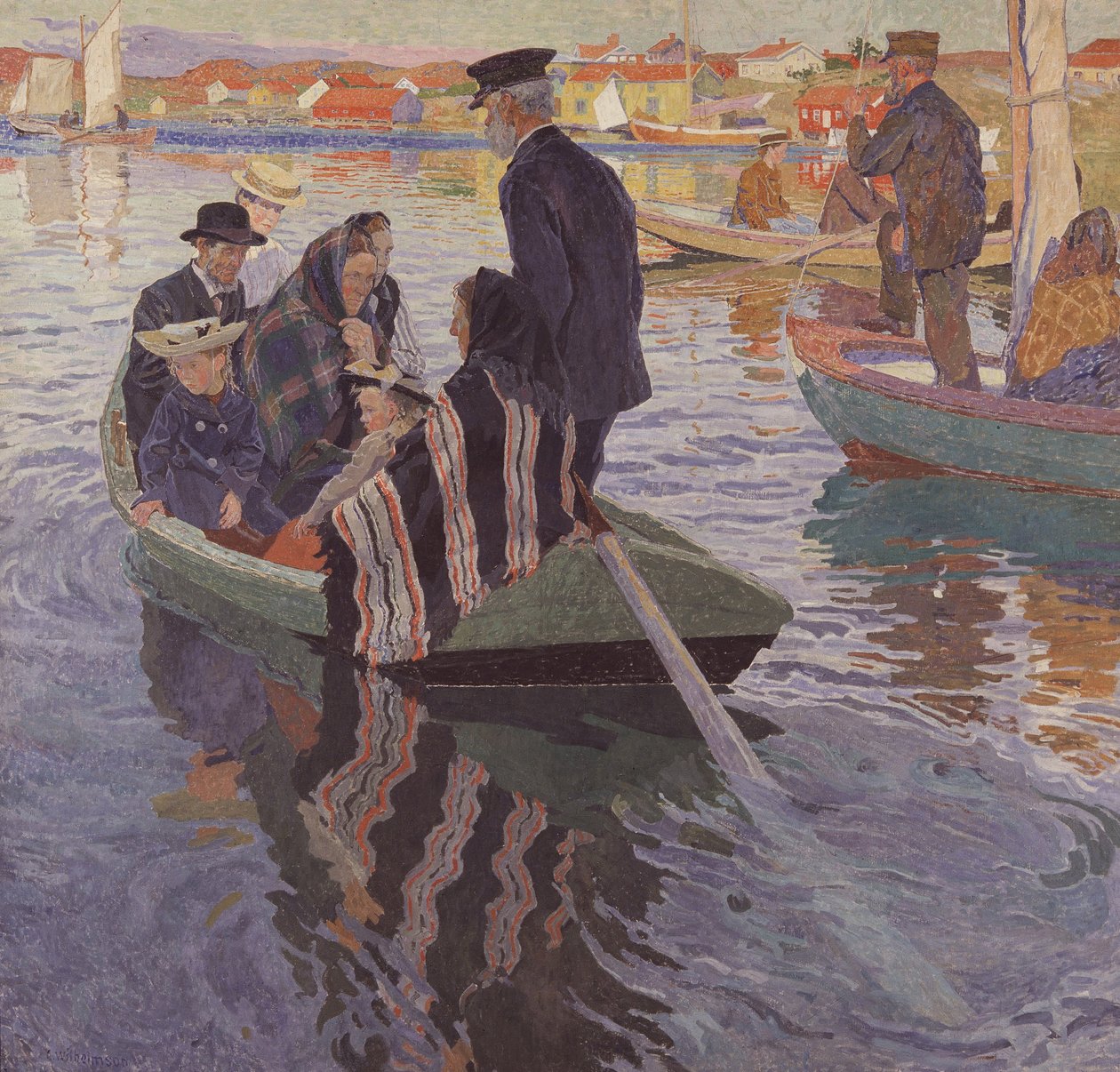 Bywalcy kościoła w łodzi autorstwa Carl Wilhelm Wilhelmson