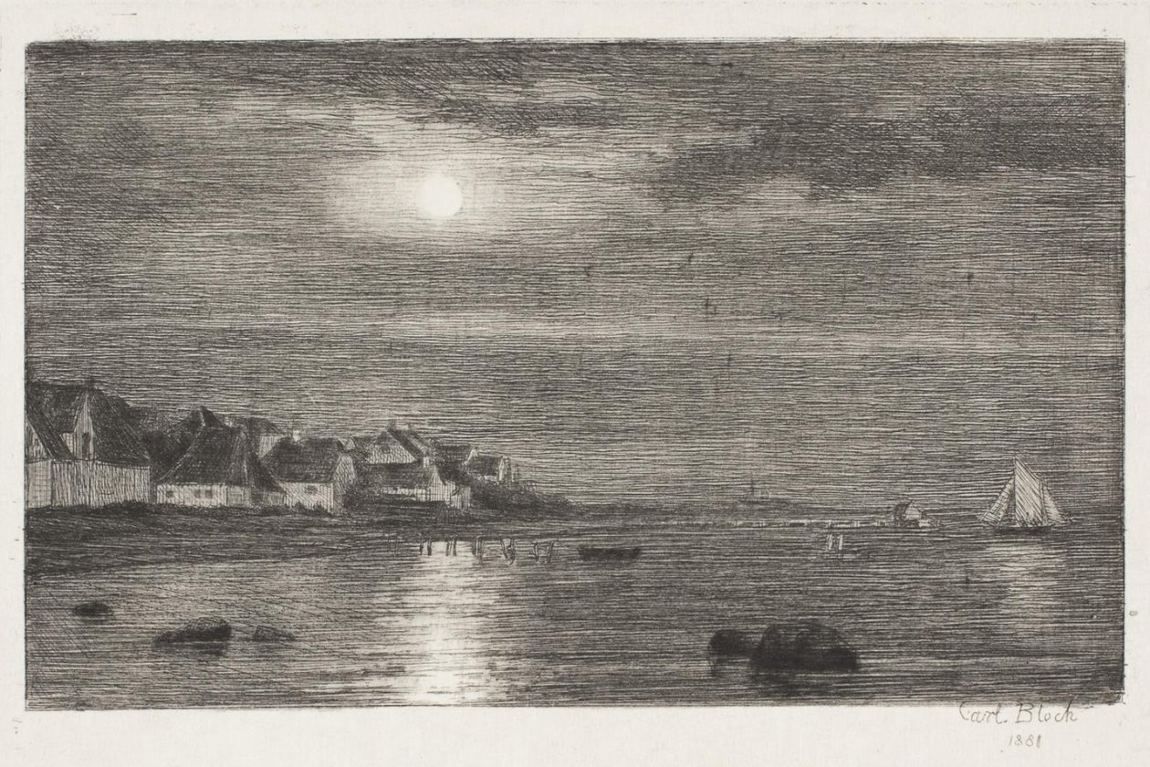 Odcinek plaży w Hellebæk. światło księżyca autorstwa Carl Bloch