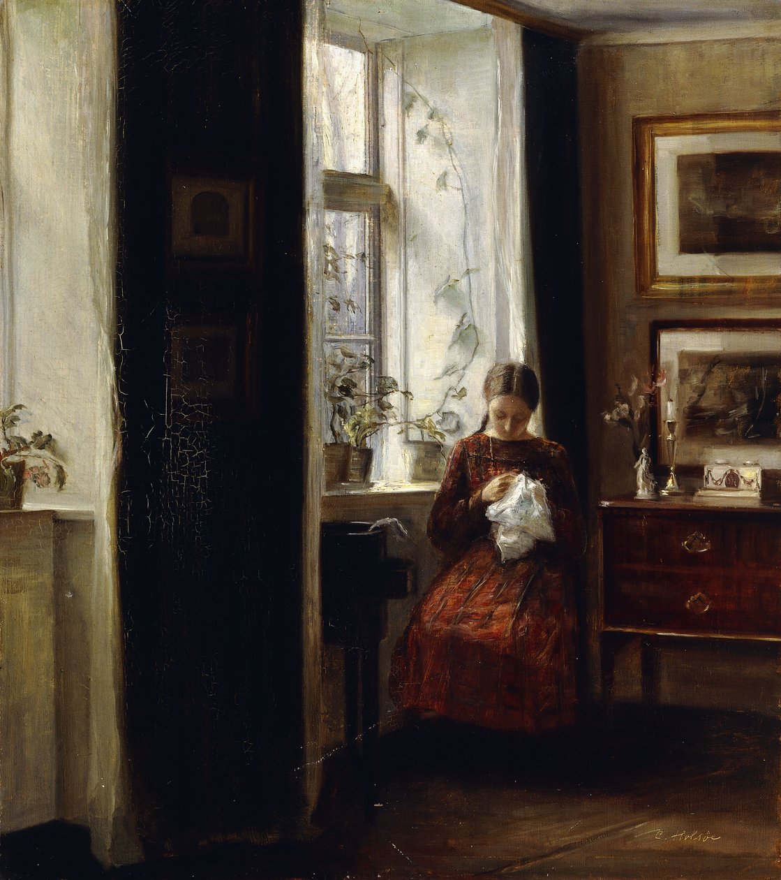 Młoda dziewczyna szyje autorstwa Carl Holsoe