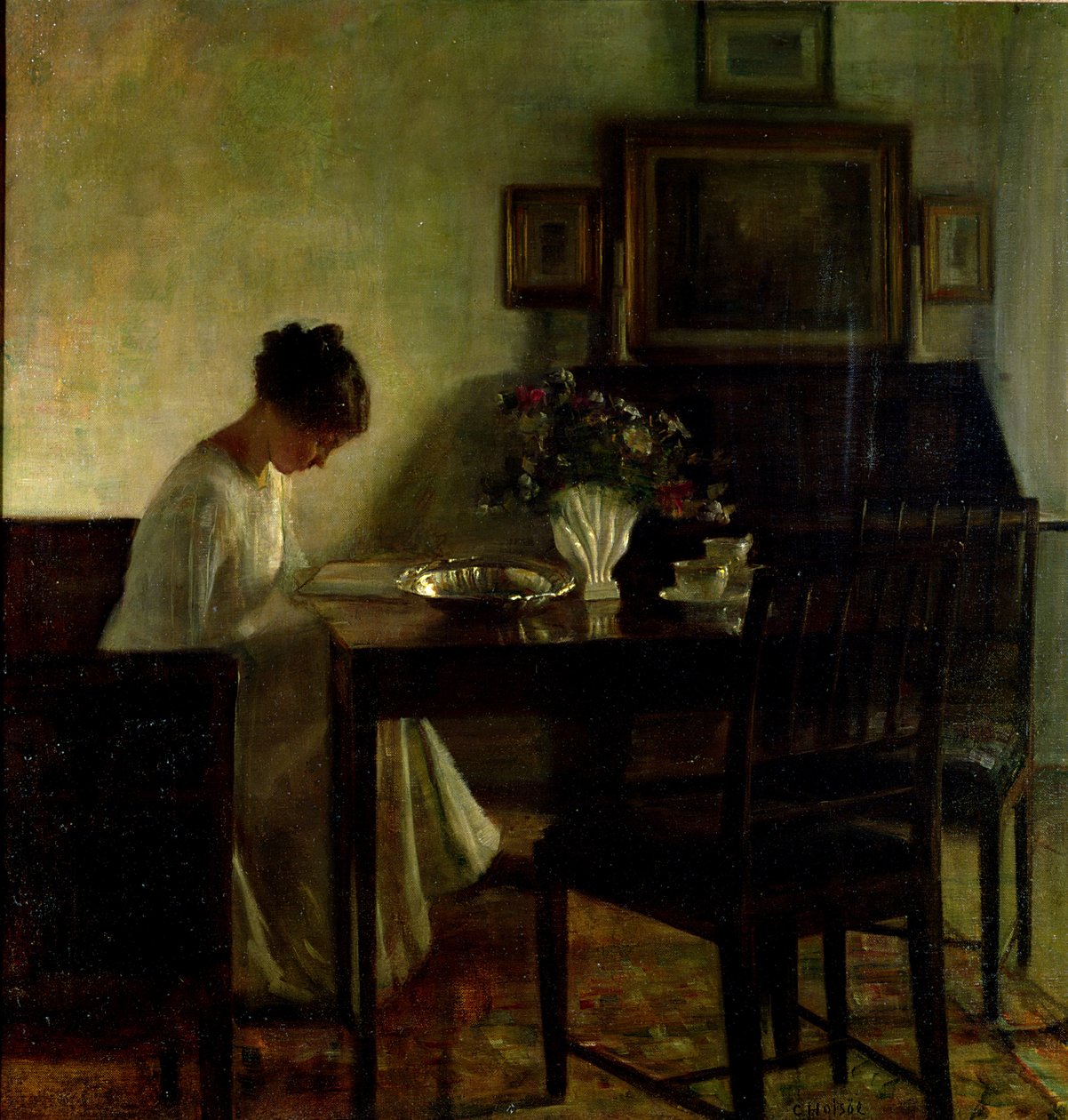 Dziewczyna czytająca we wnętrzu autorstwa Carl Holsoe