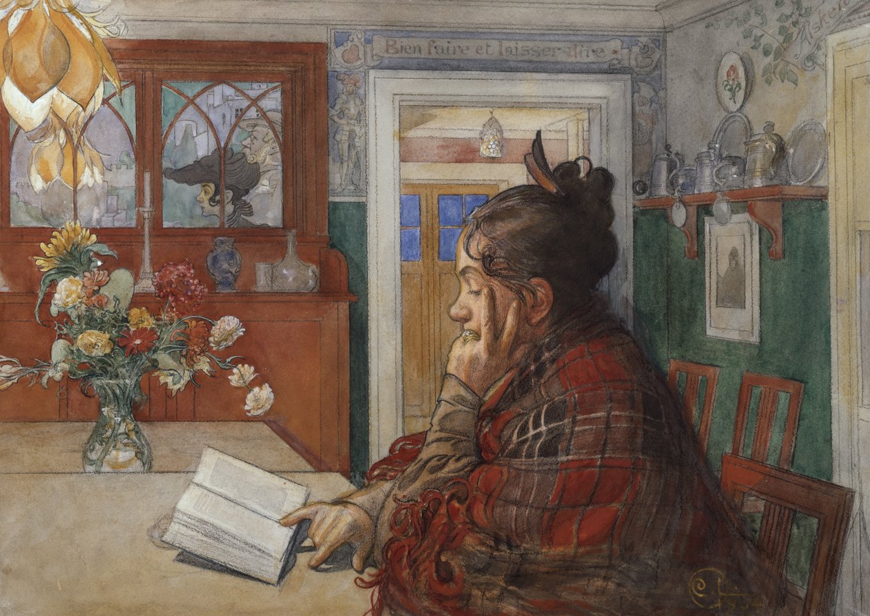 Karin czytanie autorstwa Carl Larsson