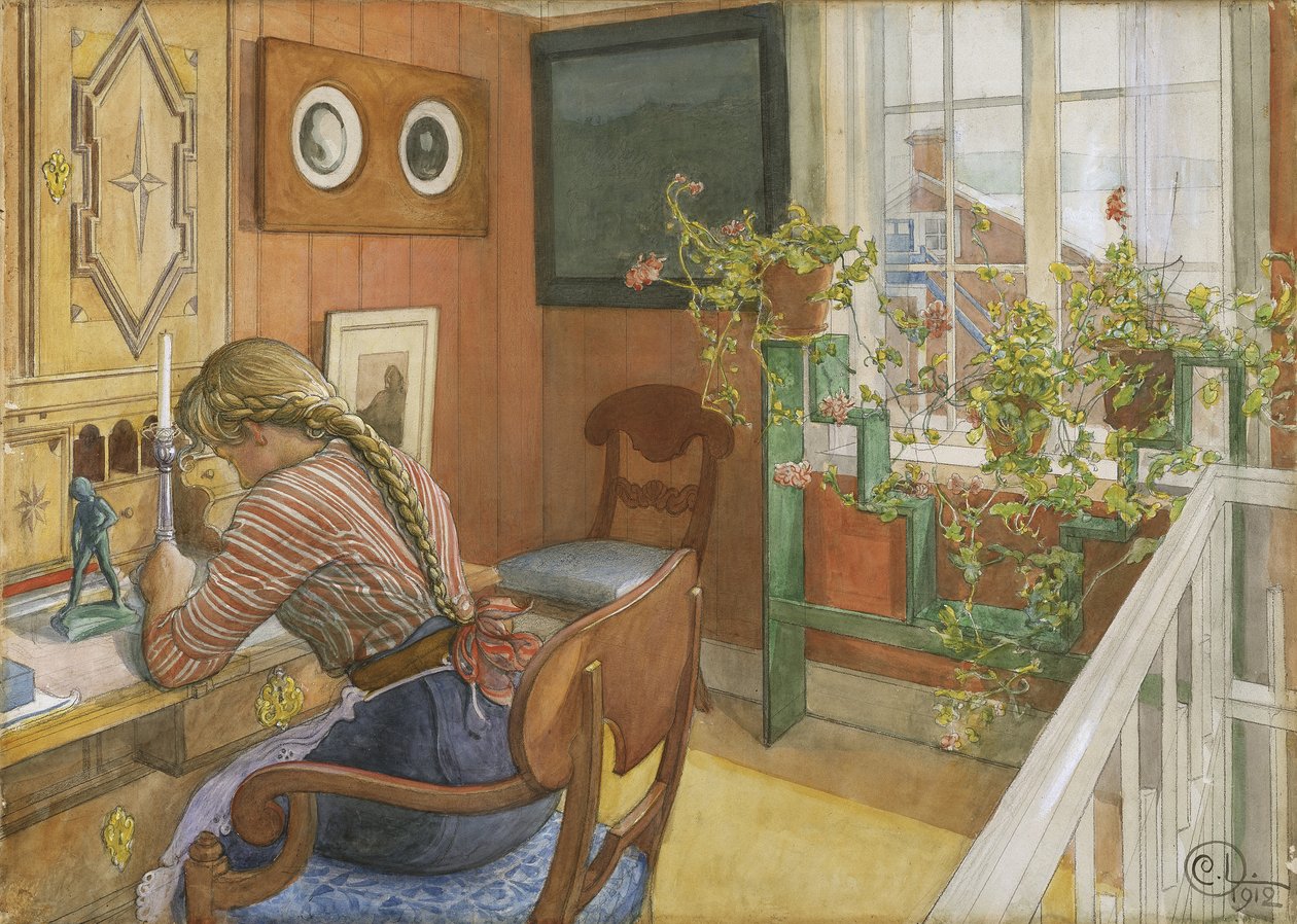 Pisanie listów, 1912 (wc na papierze) autorstwa Carl Larsson