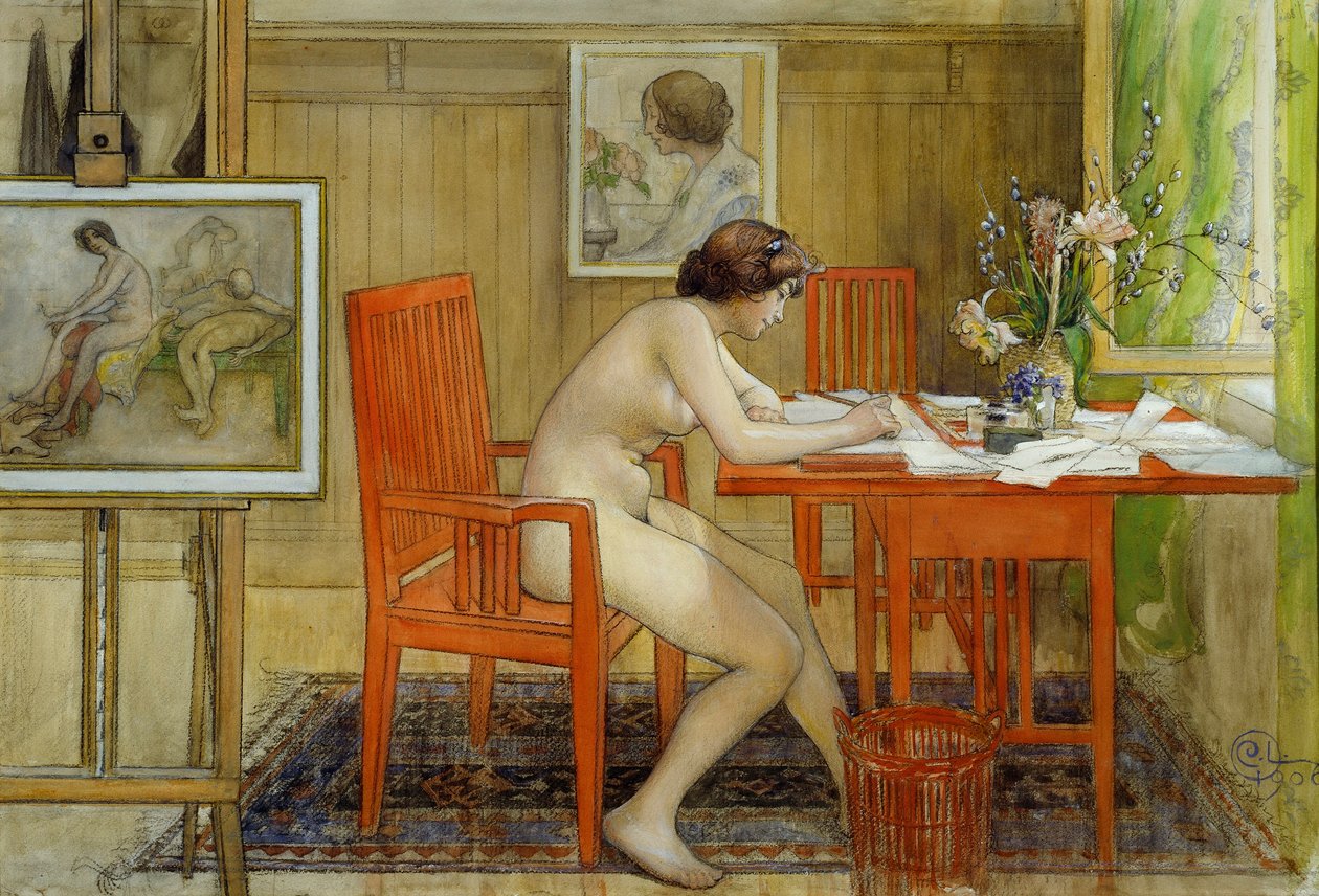 Model piszący pocztówkę autorstwa Carl Larsson