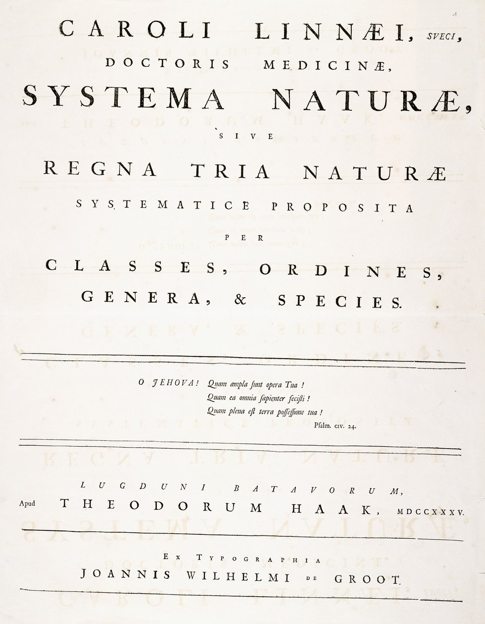 Strona tytułowa z „Systema naturae” autorstwa Carl Linnaeus