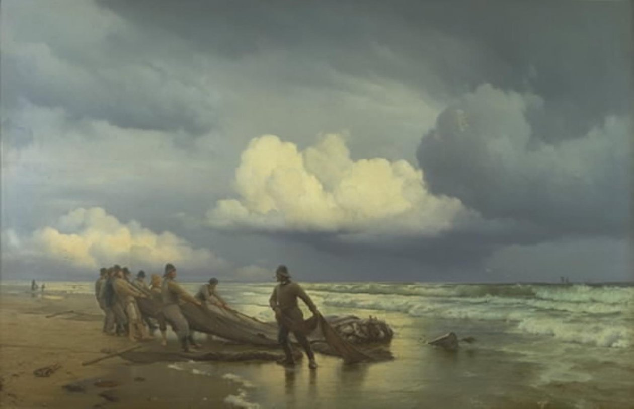 Rybacy ciągną na mokro na Skagen Nordstrand autorstwa Carl Neumann