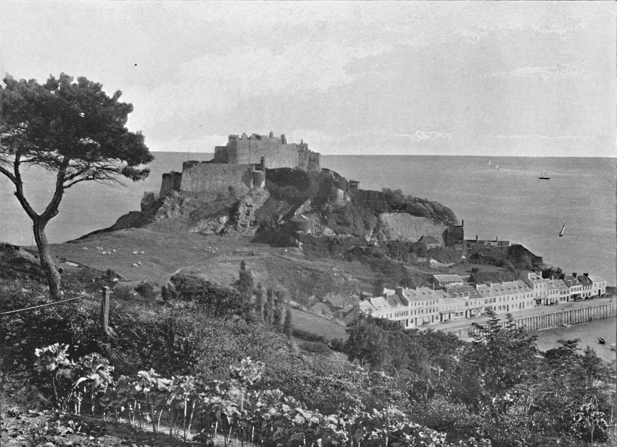 Zamek Mont Orgueil, Jersey, ok. 1896 r. autorstwa Carl Norman