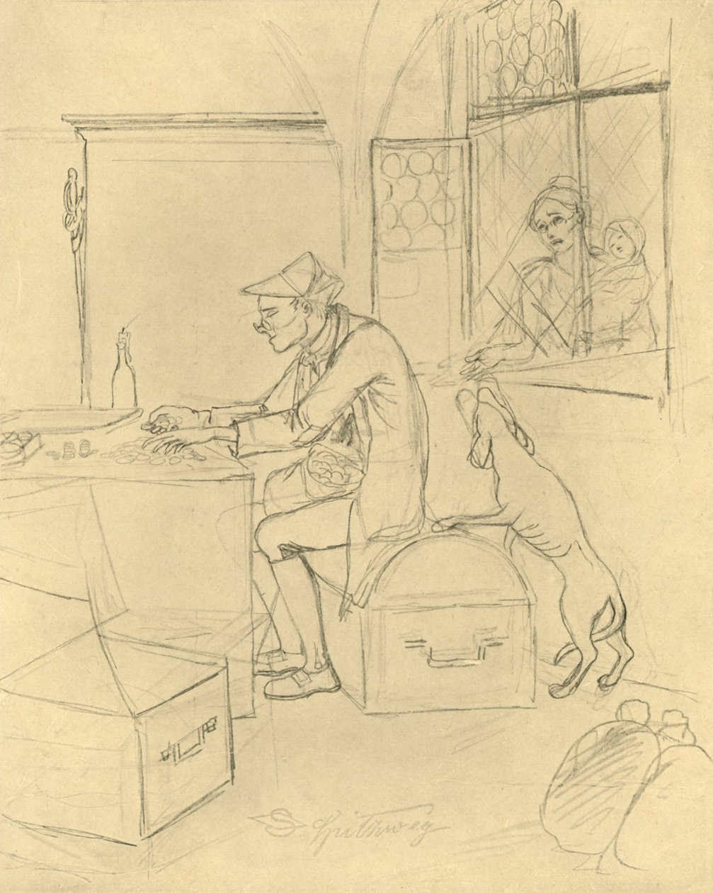 Skąpiec, połowa końca XIX w., ok. 1924. autorstwa Carl Spitzweg