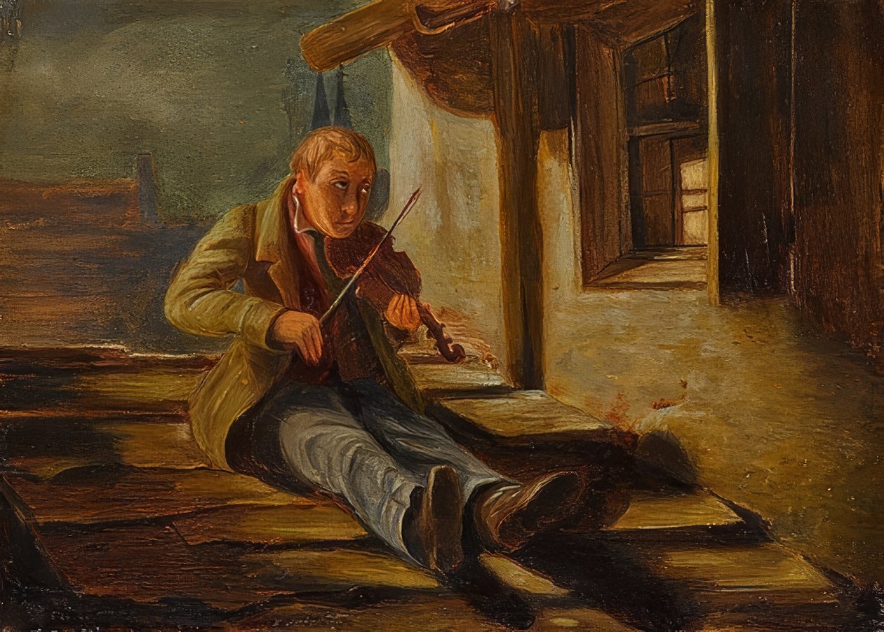 Skrzypek z rogatym dachem autorstwa Carl Spitzweg